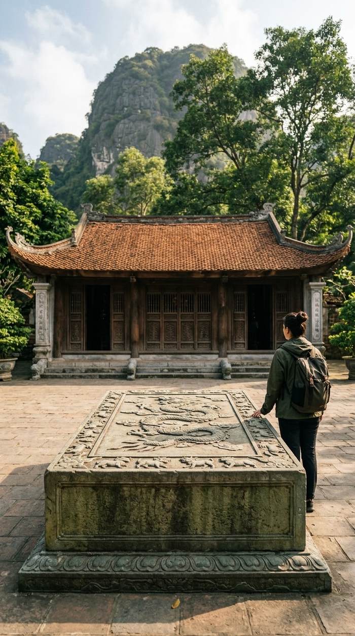 Stone dragons before the temple of King Dinh Tien Hoang at Hoa Lu
